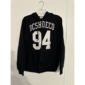 Vintage Y2K Mens DC Shoe CO Hoodie SZ Medium Black Zip Up Skater Punk 94